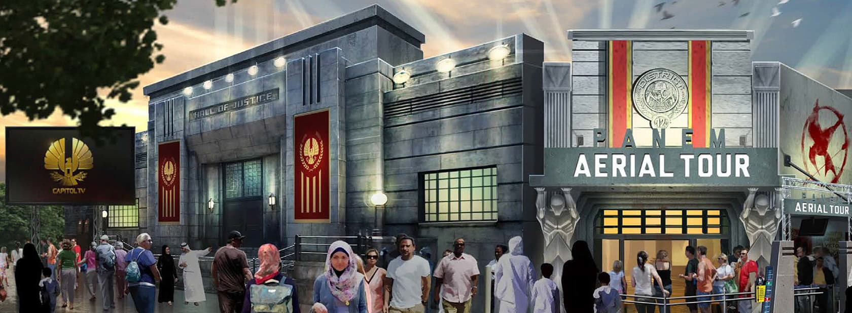 Panem Aerial Tour Ride Entrance Concept image
