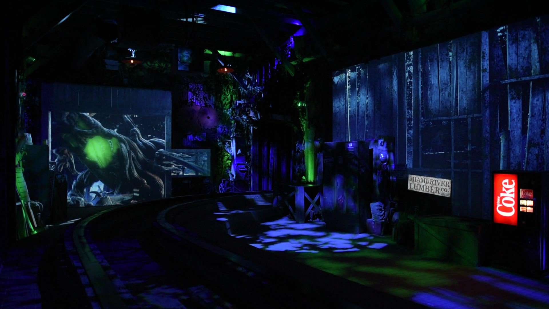 Immersive dark ride experience with audio visual and show equipment