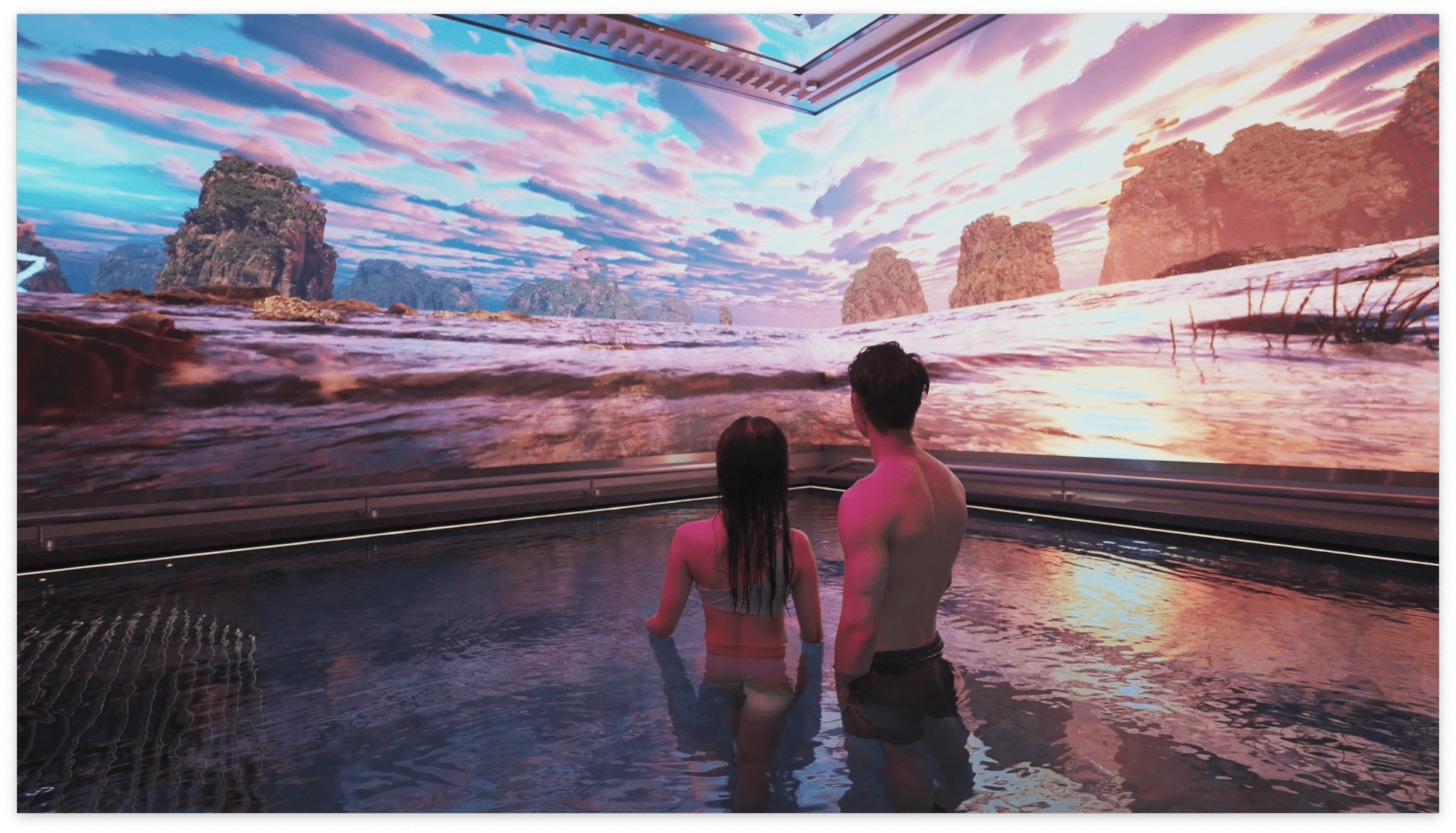 Guests looking an LED screen at an immersive experience in Macau